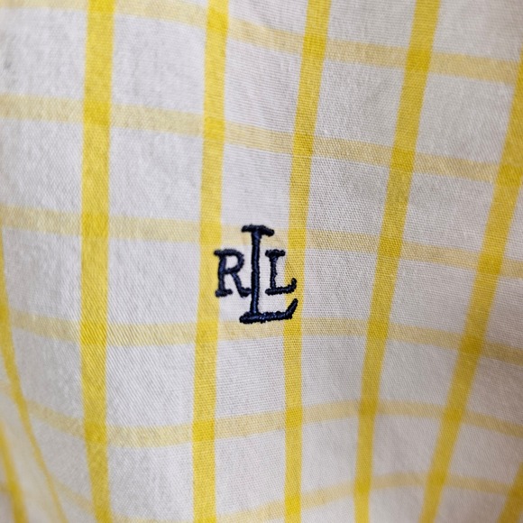 Lauren Ralph Lauren Yellow White Windowpane Paisley Flip Cuff Cotton Shirt M - Picture 4 of 7